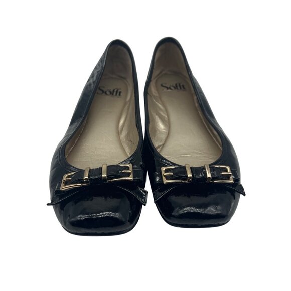 Sofft Women's Black Patent Leather Square Toe Flats Size 7 - Picture 1 of 8